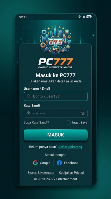 Tampilan halaman login pc777